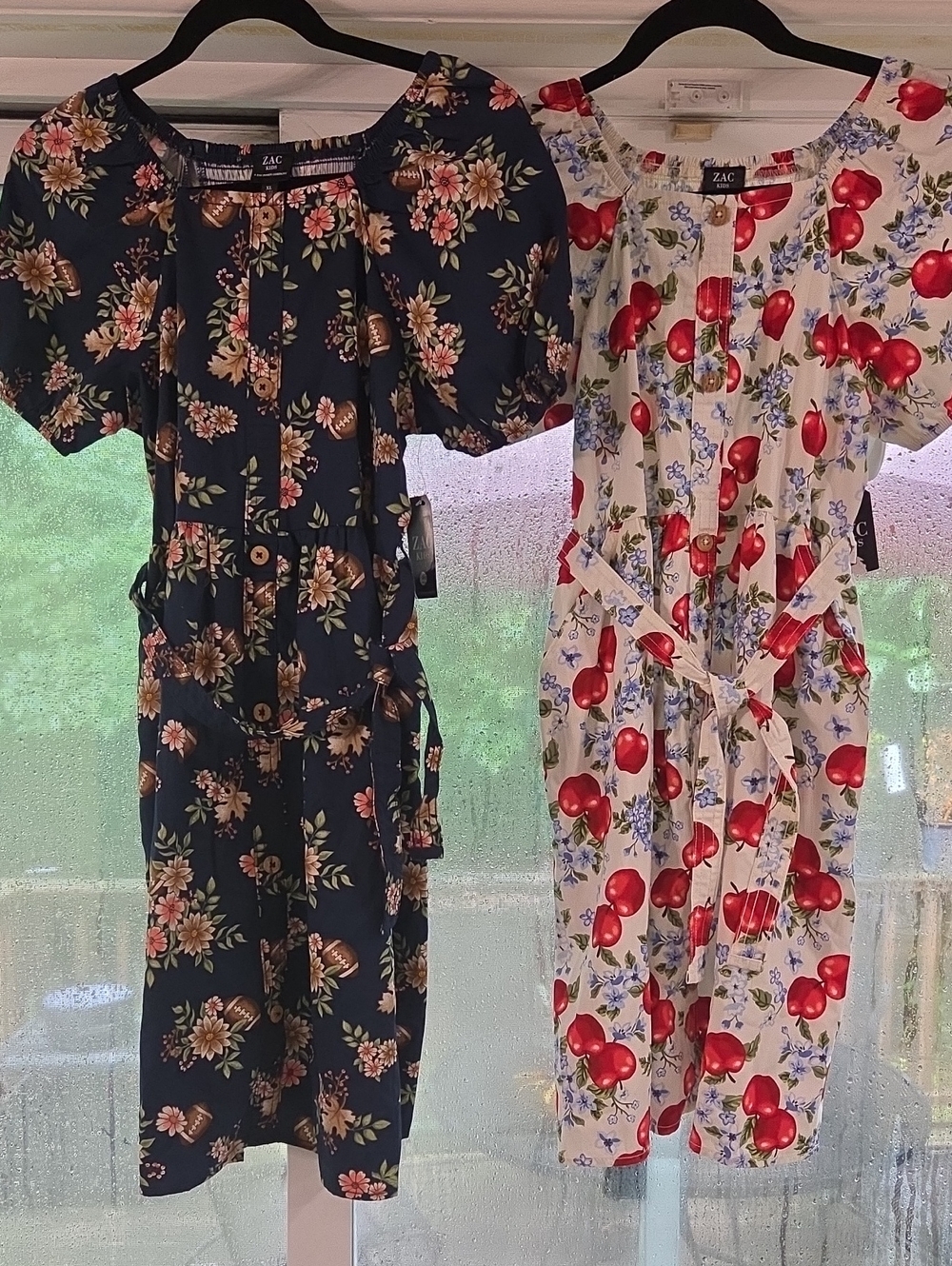 Zac & Rachel Navy Floral Dress and Ivory Cherry Print Dress